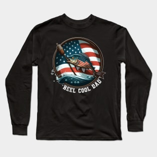 Vintage Usa Flag Fathers Day Fishing Reel Cool Long Sleeve T-Shirt